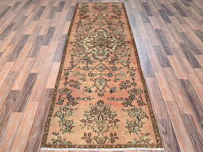 Vintage hand-knotted wool runner in Pink & Brown, 2'9" x 8'8" — SKU O01687 (view 2)