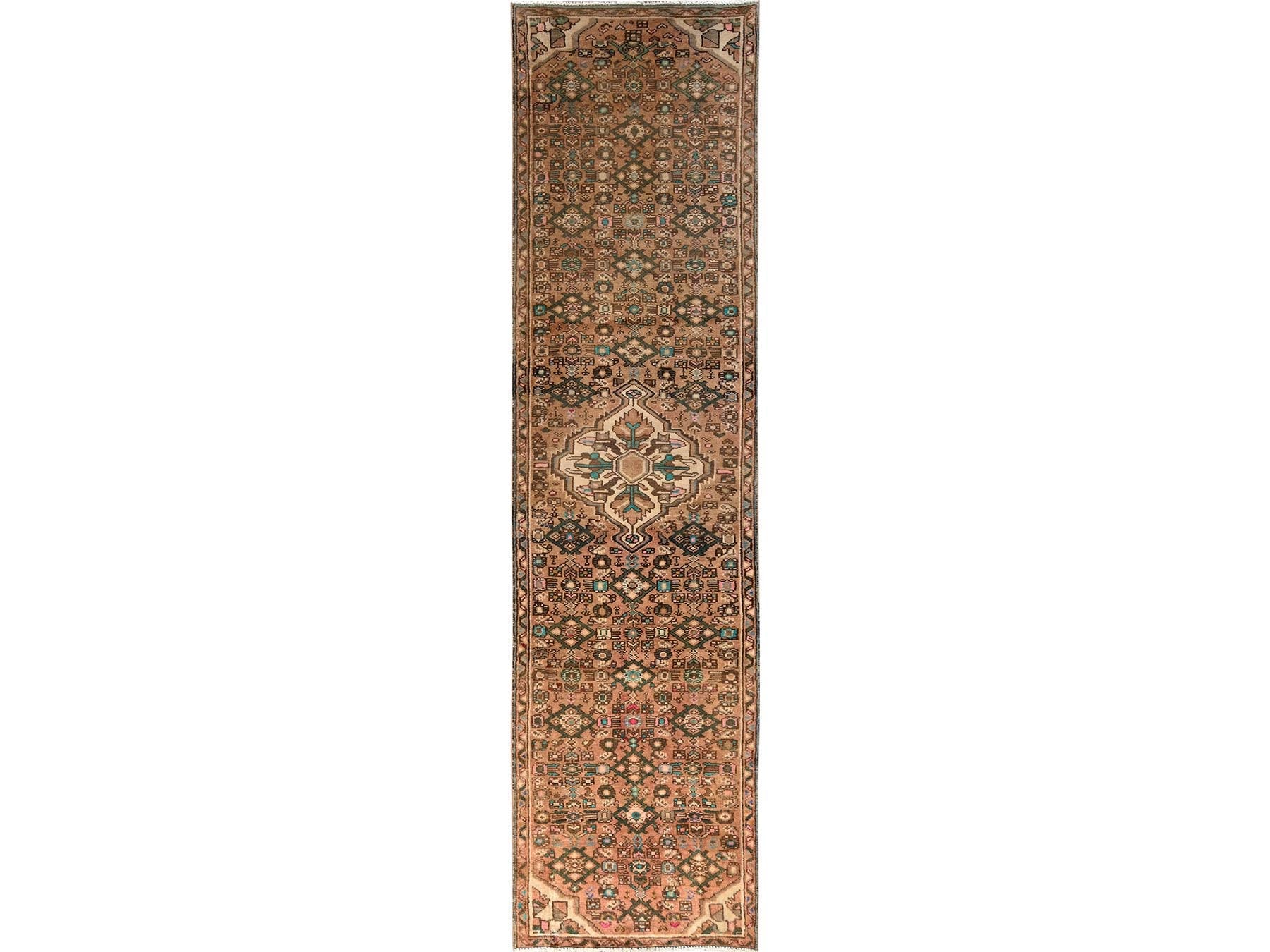 Vintage hand-knotted wool runner in Brown, 2'5" x 9'7" — SKU O01694