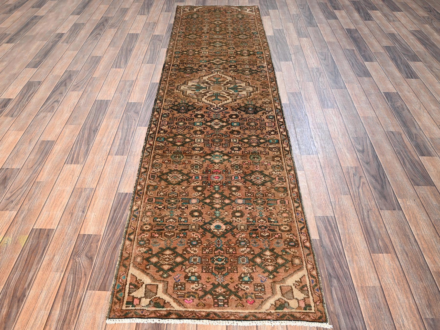 Brown 2'5" x 9'7" Vintage Hand knotted Wool Rug - Sku: O01694
