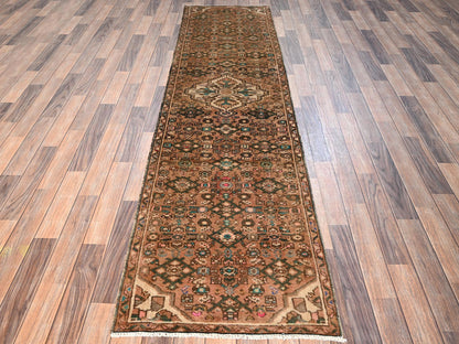 Brown 2'5" x 9'7" Vintage Hand knotted Wool Rug - Sku: O01694