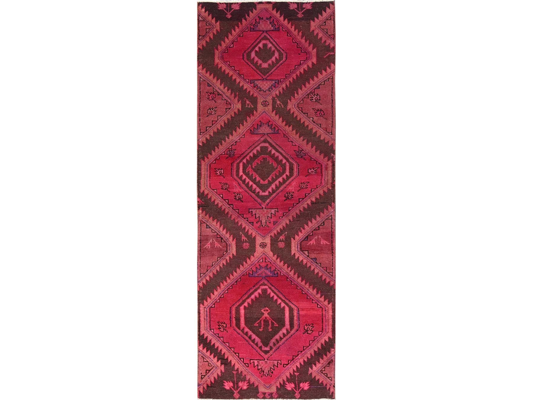 Kerman Vintage hand-knotted wool runner in Overdyed, 2'11" x 9' — SKU O01696
