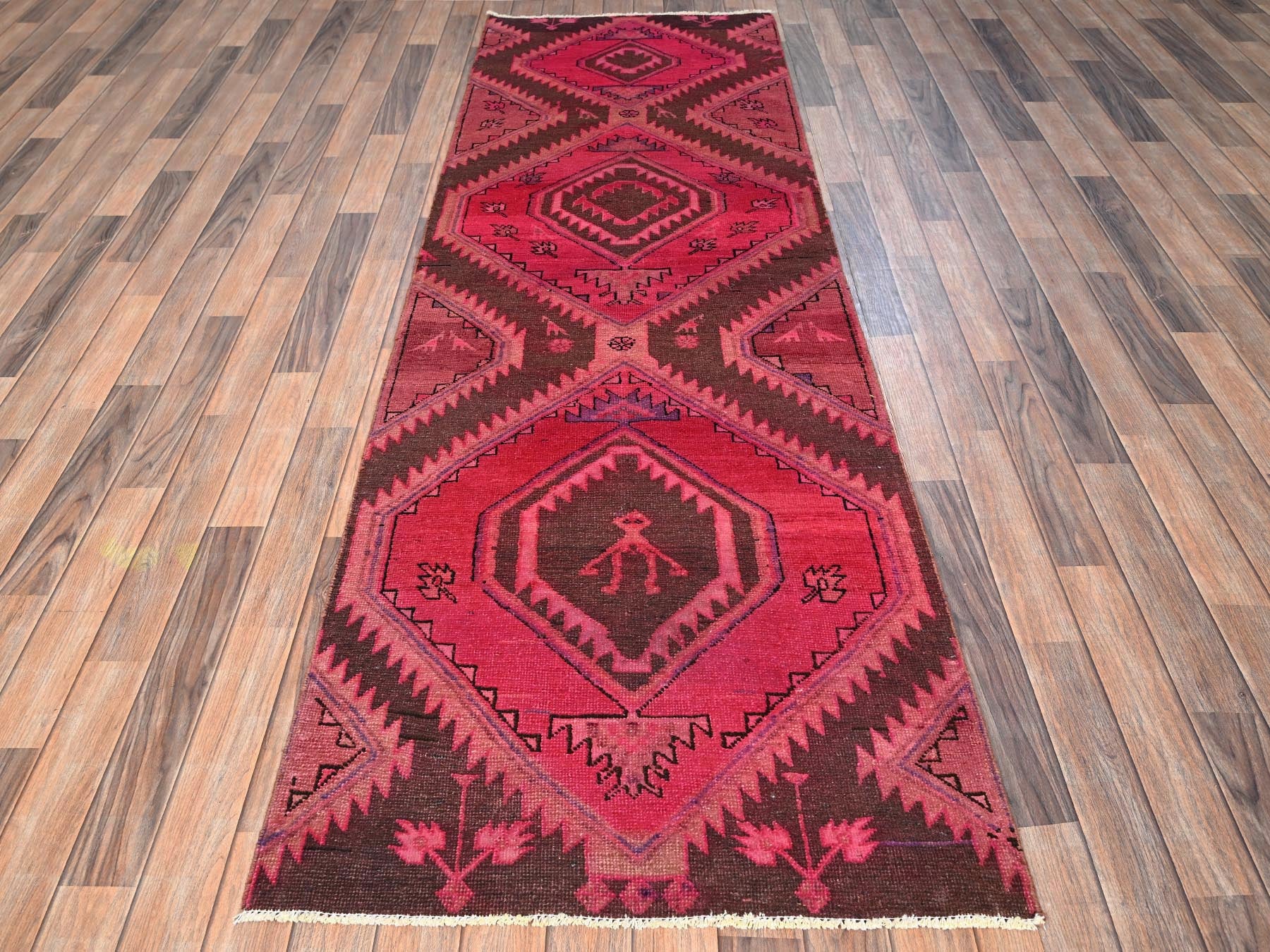 Overdyed 2'11" x 9'0" Vintage Hand knotted Wool Rug - Sku: O01696