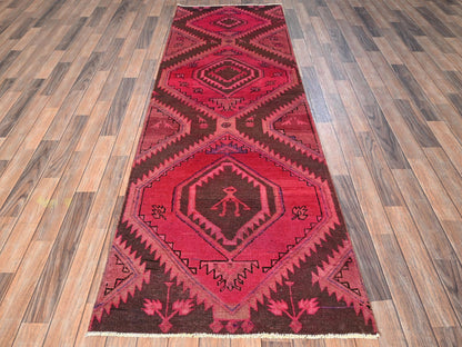Overdyed 2'11" x 9'0" Vintage Hand knotted Wool Rug - Sku: O01696