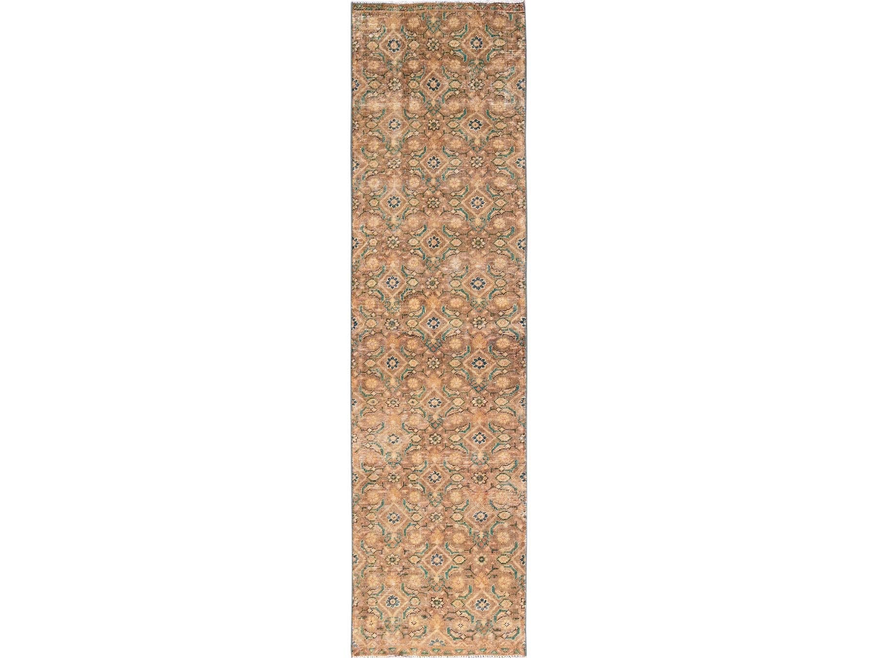 Brown 2'5" x 9'7" Vintage Hand knotted Wool Rug - Sku: O01700