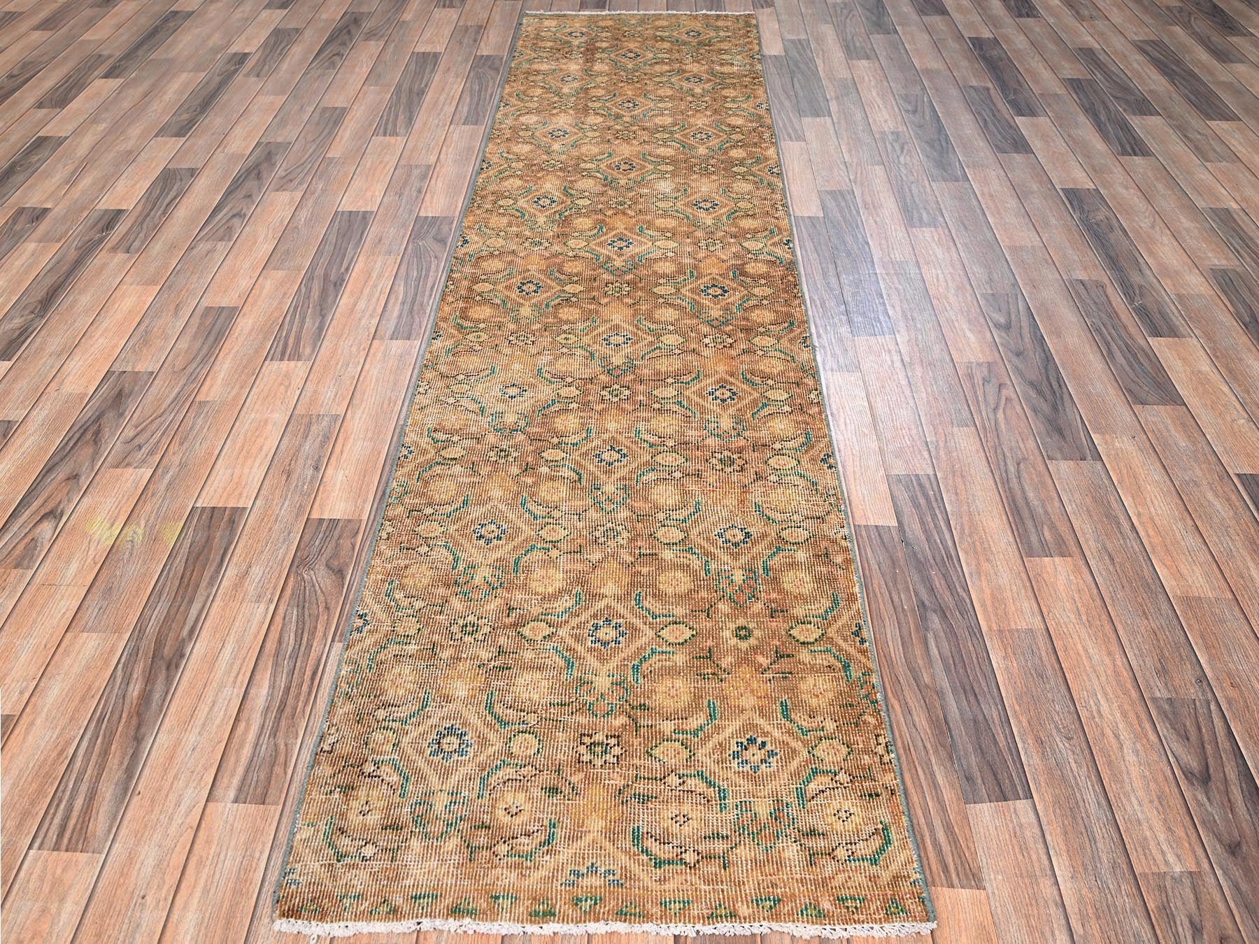 Brown 2'5" x 9'7" Vintage Hand knotted Wool Rug - Sku: O01700