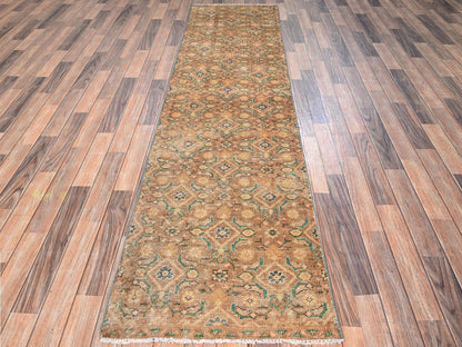 Brown 2'5" x 9'7" Vintage Hand knotted Wool Rug - Sku: O01700