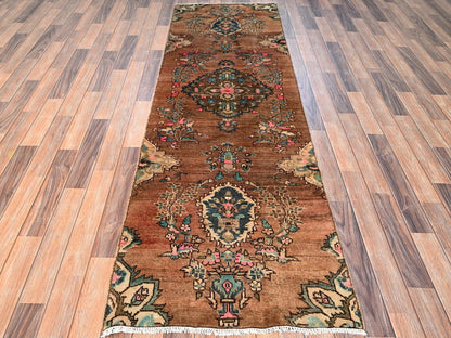 Brown 2'9" x 8'6" Vintage Hand knotted Wool Rug - Sku: O01701