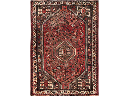 Shiraz Vintage hand-knotted wool rug in Red & Ivory, 5'3" x 7'7" — SKU O01703