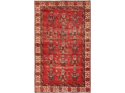 Shiraz Vintage hand-knotted wool rug in Red & Ivory, 3'8" x 6' — SKU O01705