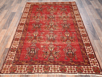 Shiraz Vintage hand-knotted wool rug in Red & Ivory, 3'8" x 6' — SKU O01705 (view 2)