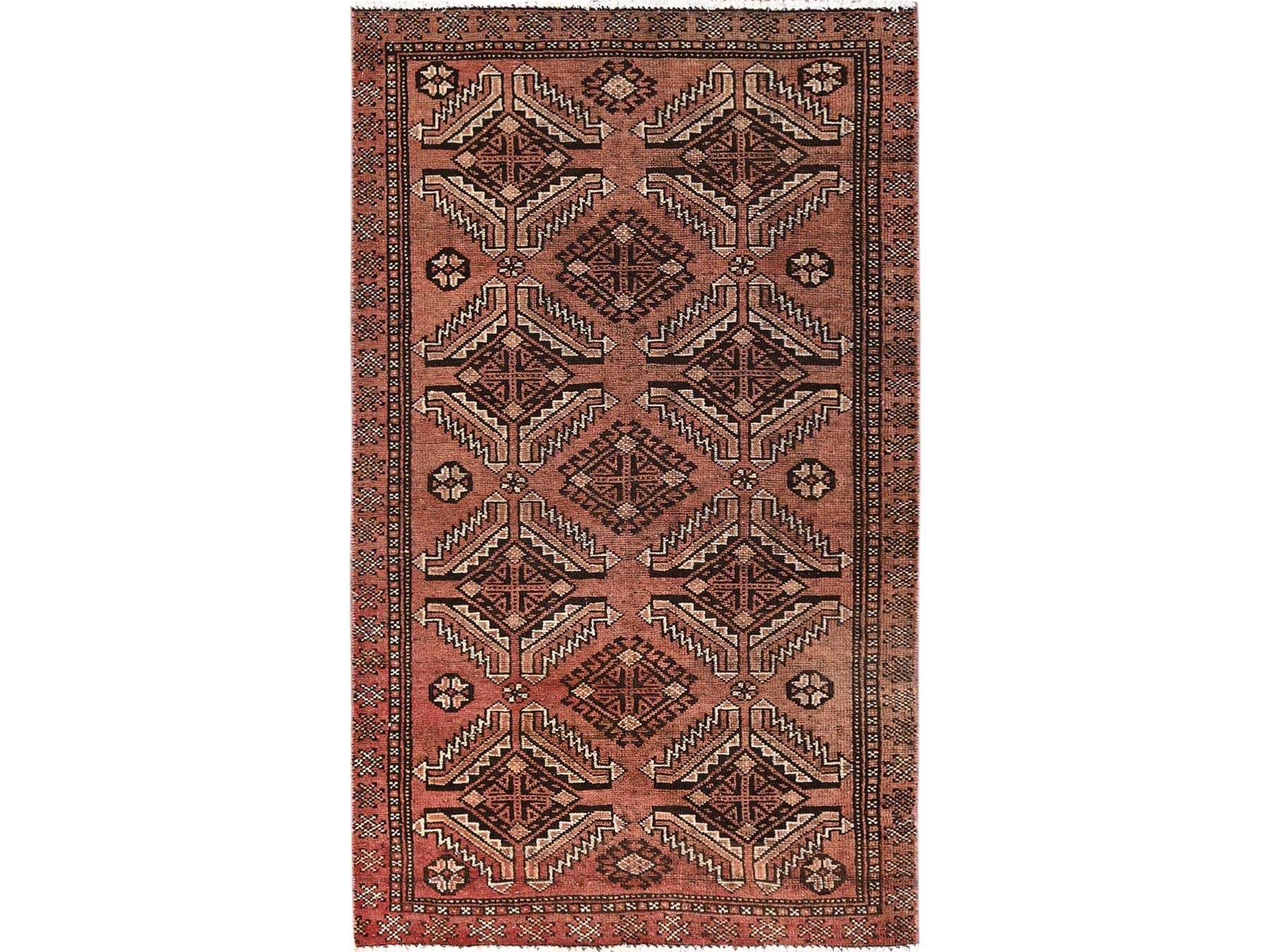 Brown 3'7" x 6'1" Vintage Hand knotted Wool Rug - Sku: O01706
