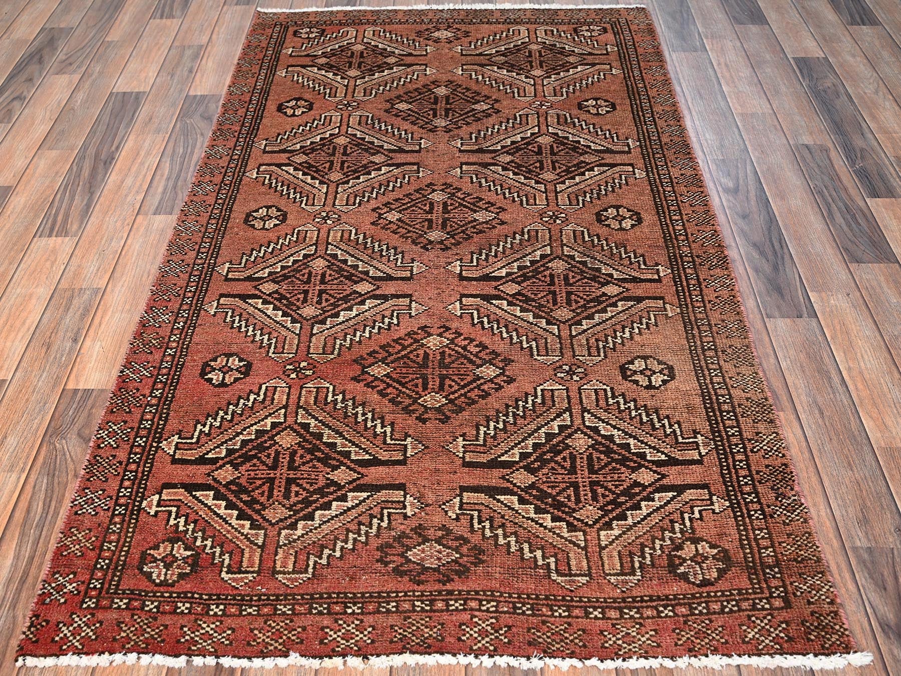 Brown 3'7" x 6'1" Vintage Hand knotted Wool Rug - Sku: O01706