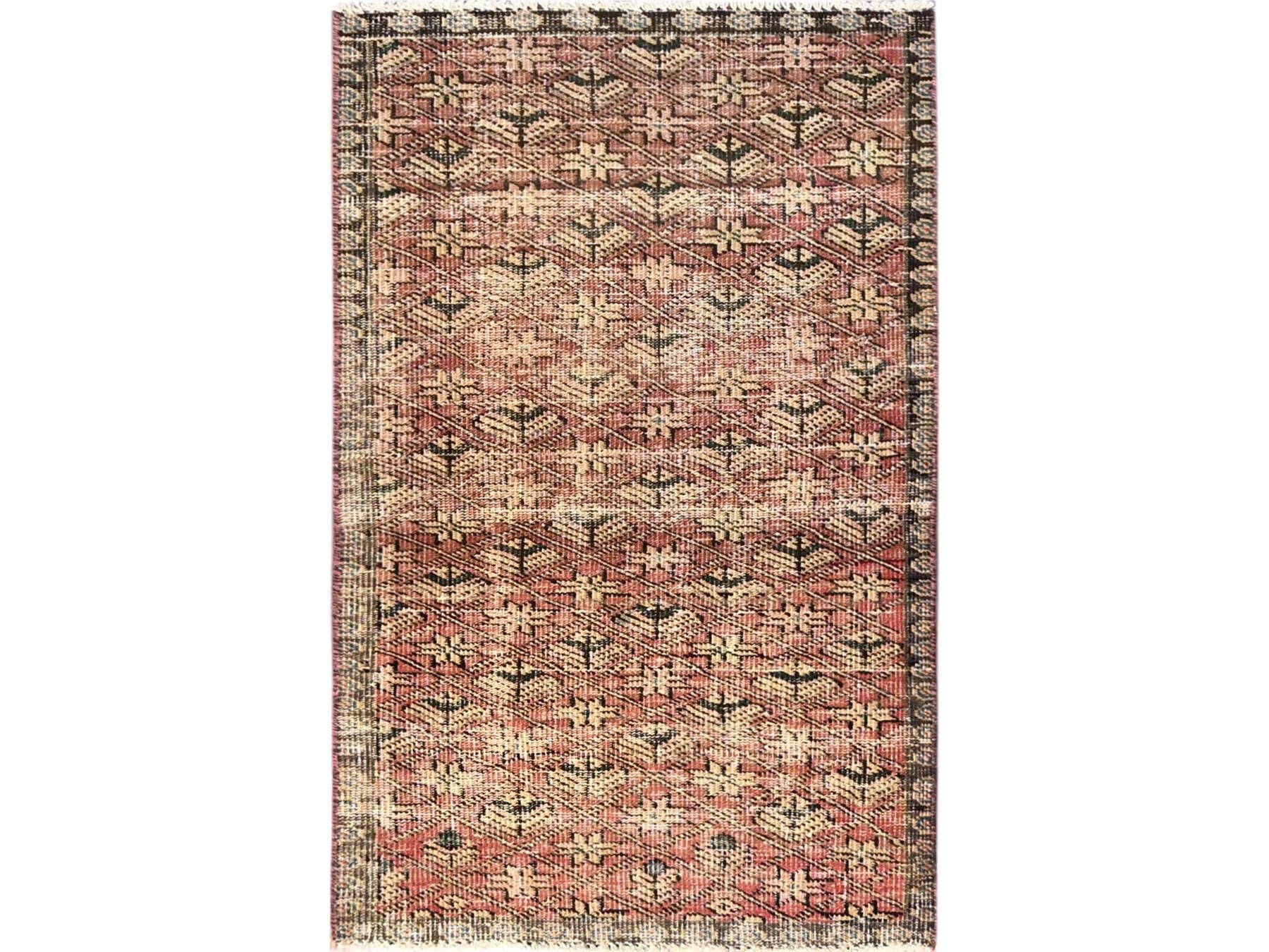 Vintage hand-knotted wool rug in Red & Brown, 2'9" x 4'6" — SKU O01711