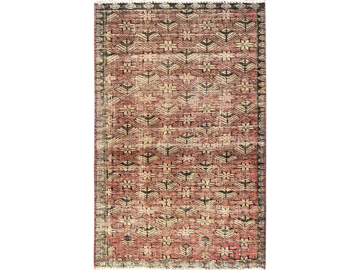 Vintage hand-knotted wool rug in Red & Brown, 2'9" x 4'6" — SKU O01711