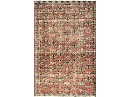 Vintage hand-knotted wool rug in Red & Brown, 2'9" x 4'6" — SKU O01711