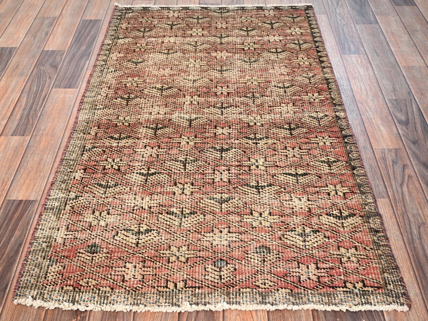 Vintage hand-knotted wool rug in Red & Brown, 2'9" x 4'6" — SKU O01711 (view 2)