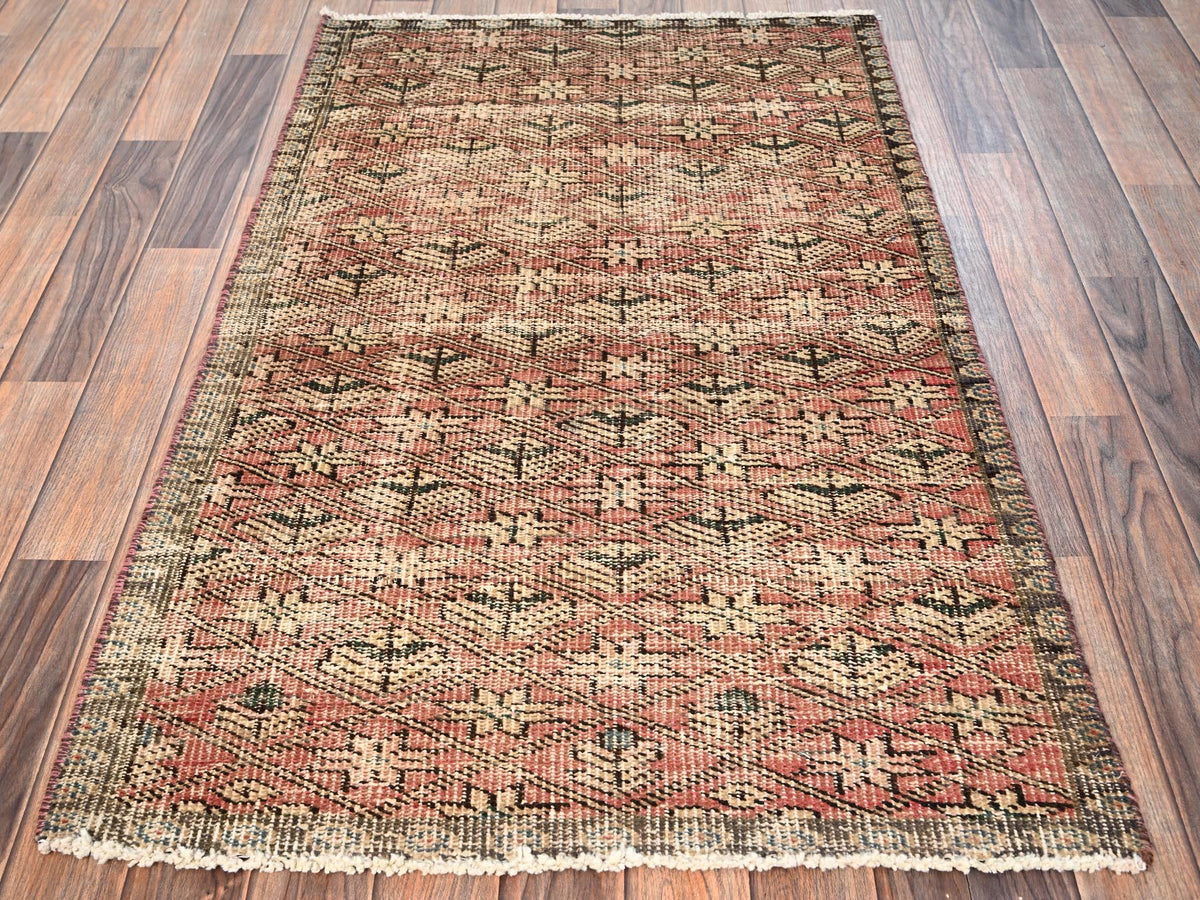Vintage hand-knotted wool rug in Red & Brown, 2'9" x 4'6" — SKU O01711 (view 2)