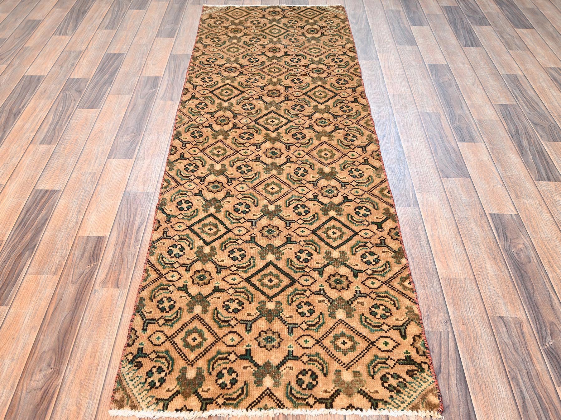 Brown 2'5" x 7'6" Vintage Hand knotted Wool Rug - Sku: O01714