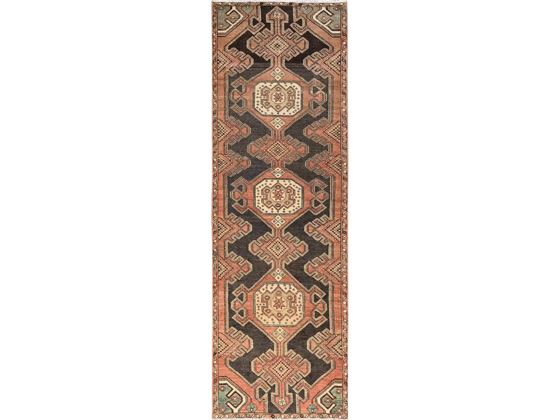 Brown 2'10" x 9'0" Vintage Hand knotted Wool Rug - Sku: O01716