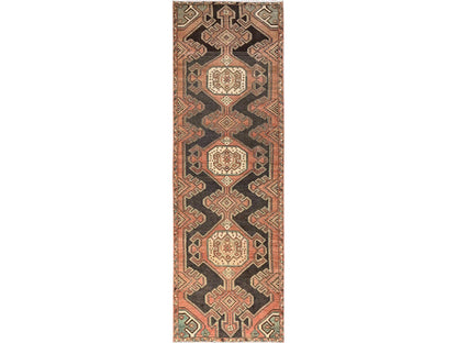 Brown 2'10" x 9'0" Vintage Hand knotted Wool Rug - Sku: O01716
