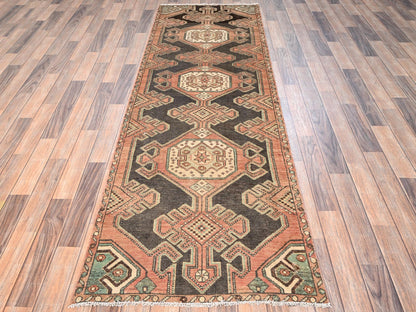 Brown 2'10" x 9'0" Vintage Hand knotted Wool Rug - Sku: O01716