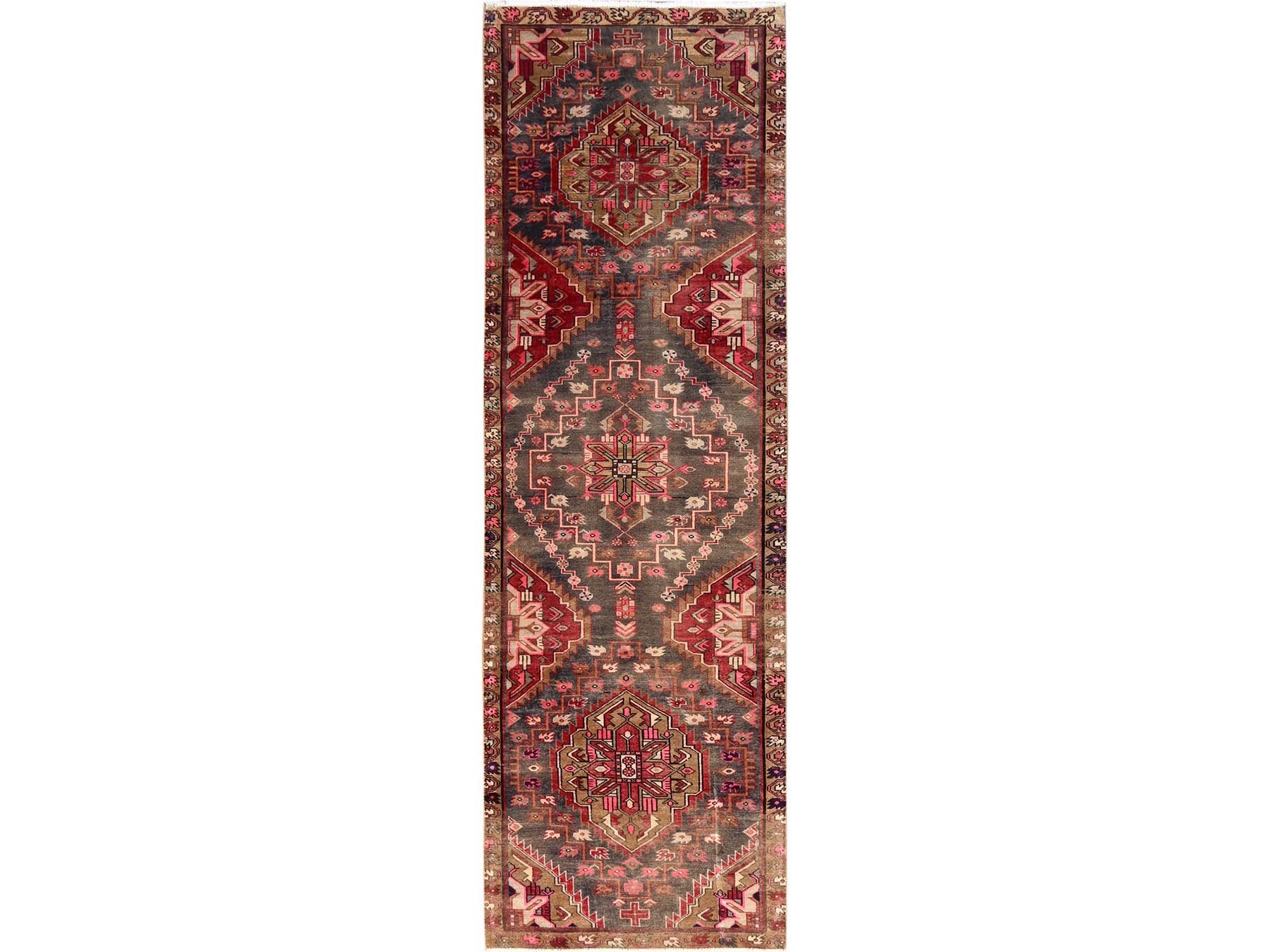 Brown 2'11" x 9'10" Vintage Hand knotted Wool Rug - Sku: O01717