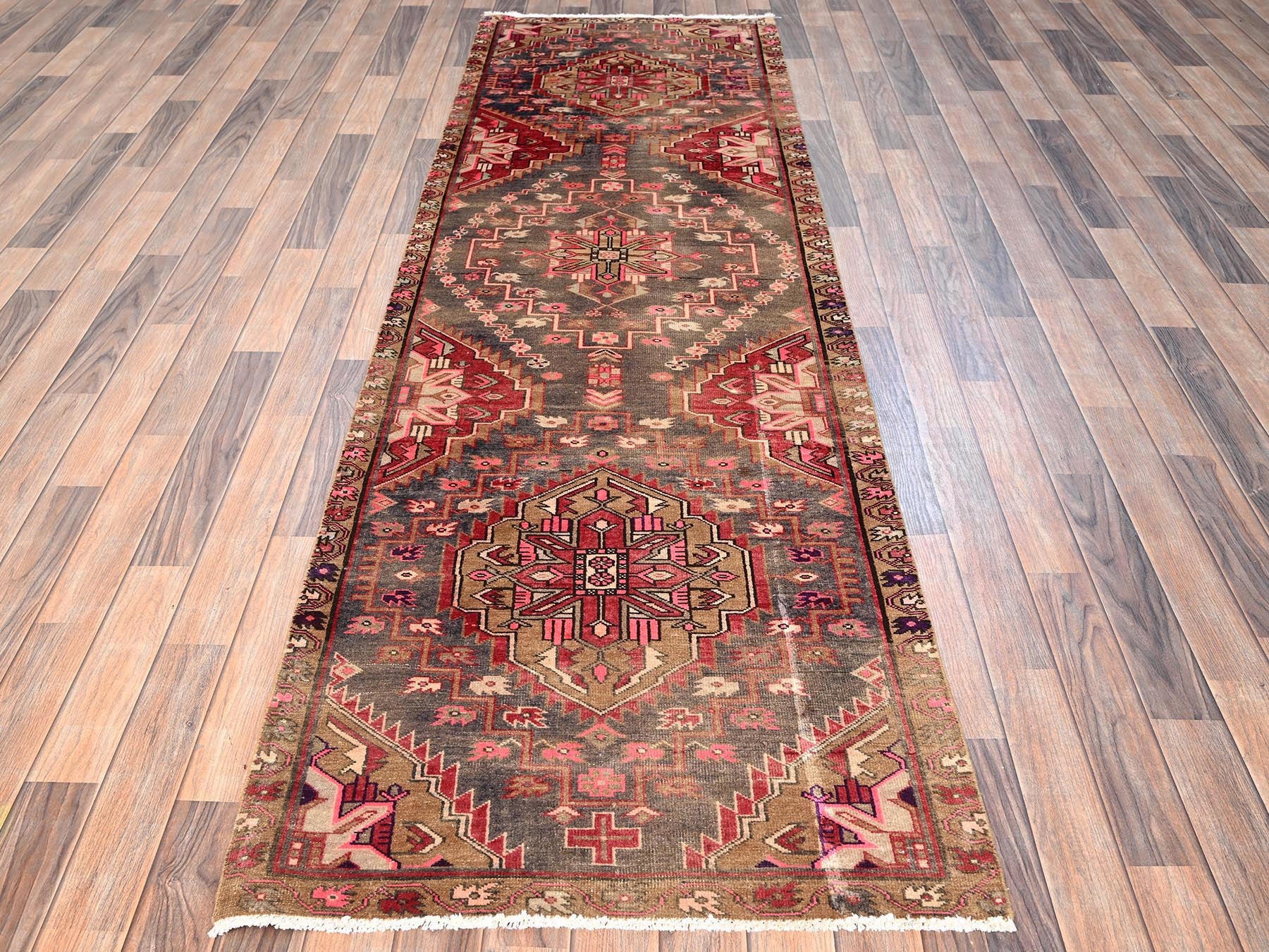 Brown 2'11" x 9'10" Vintage Hand knotted Wool Rug - Sku: O01717