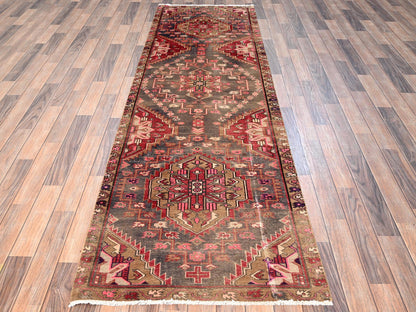 Brown 2'11" x 9'10" Vintage Hand knotted Wool Rug - Sku: O01717