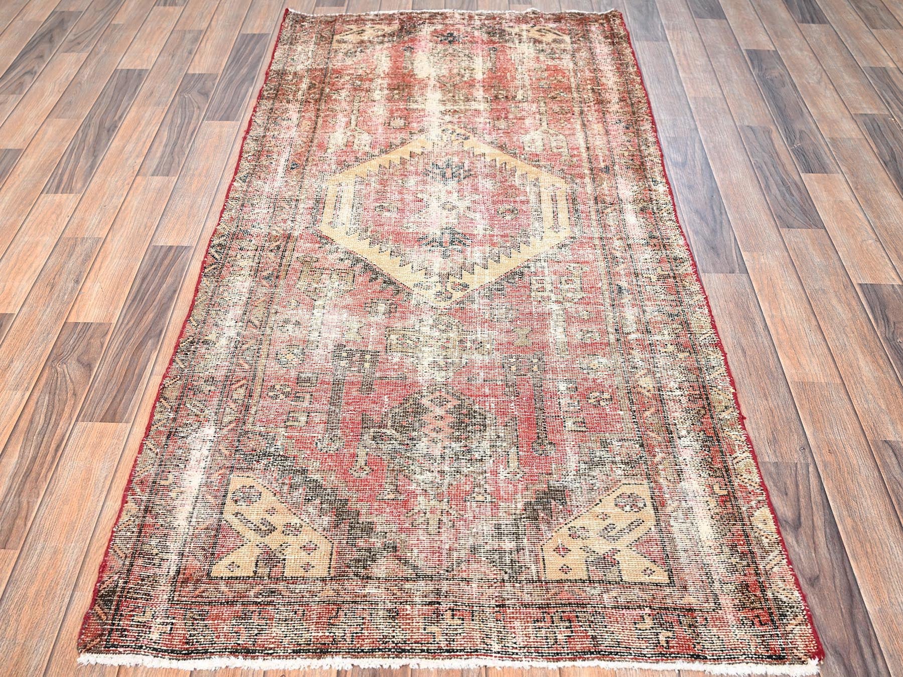 Hamadan Vintage hand-knotted wool runner in Red, 3'2" x 6'5" — SKU O01718 (view 2)