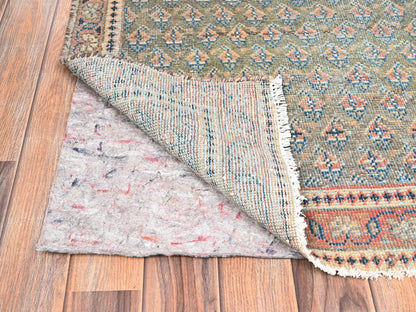 Vintage hand-knotted wool runner in Green & Red, 3' x 8'6" — SKU O01720 (view 3)