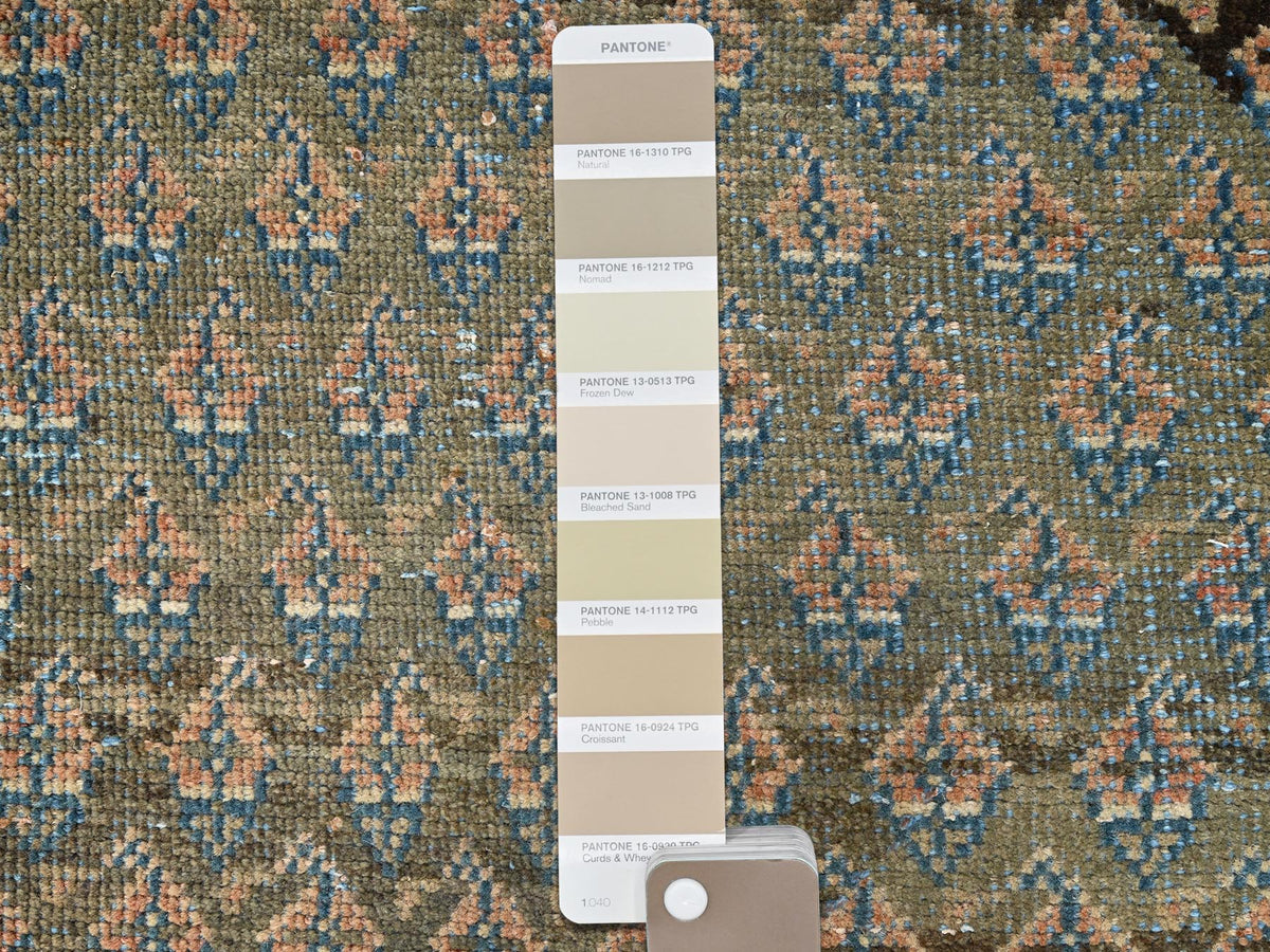 Vintage hand-knotted wool runner in Green & Red, 3' x 8'6" — SKU O01720 (view 4)