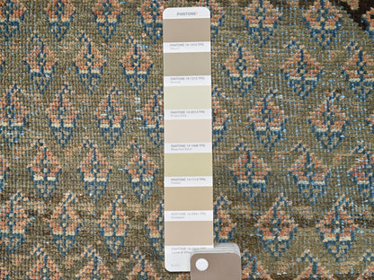 Vintage hand-knotted wool runner in Green & Red, 3' x 8'6" — SKU O01720 (view 4)