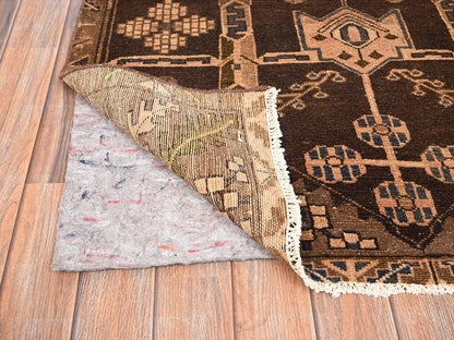 Brown 3'5" x 9'3" Vintage Hand knotted Wool Rug - Sku: O01724