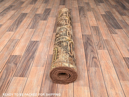 Brown 3'5" x 9'3" Vintage Hand knotted Wool Rug - Sku: O01724