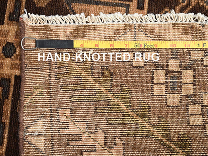 Brown 3'5" x 9'3" Vintage Hand knotted Wool Rug - Sku: O01724