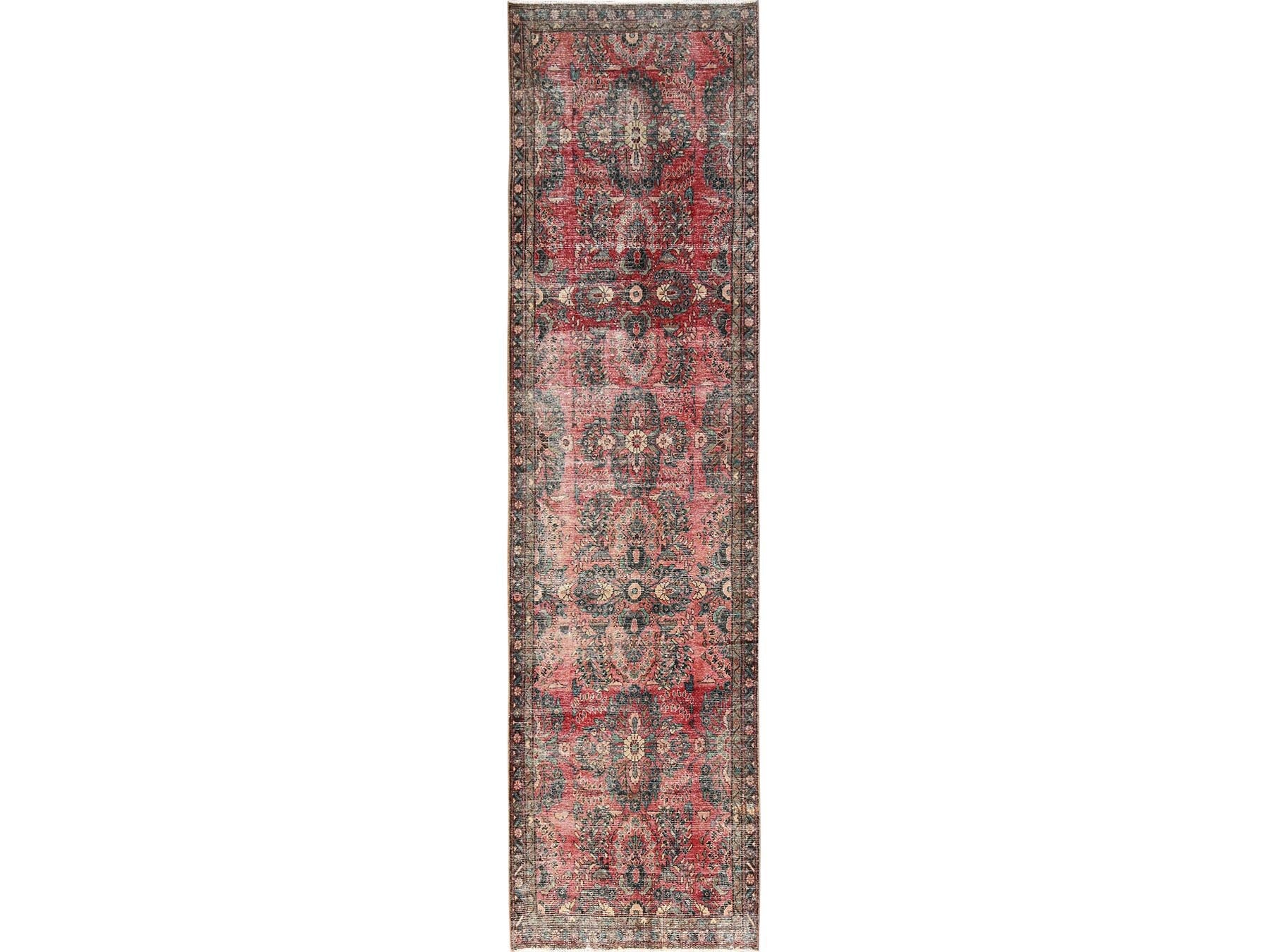Red 3'3" x 13'0" Vintage Hand knotted Wool Rug - Sku: O01725