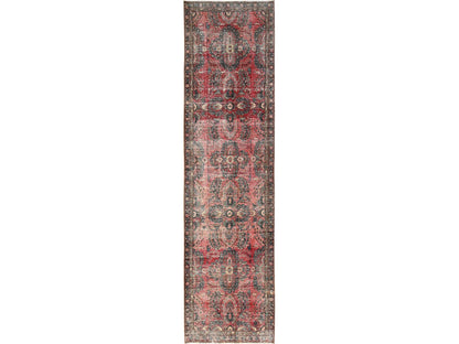 Red 3'3" x 13'0" Vintage Hand knotted Wool Rug - Sku: O01725