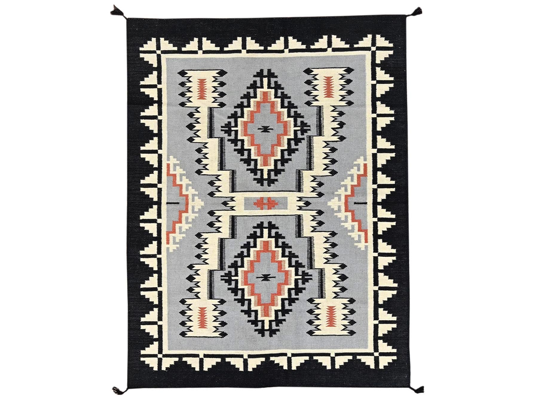 Tribal & Geometric hand-knotted wool rug in Gray & Black, 5'3" x 6'11" — SKU O01736