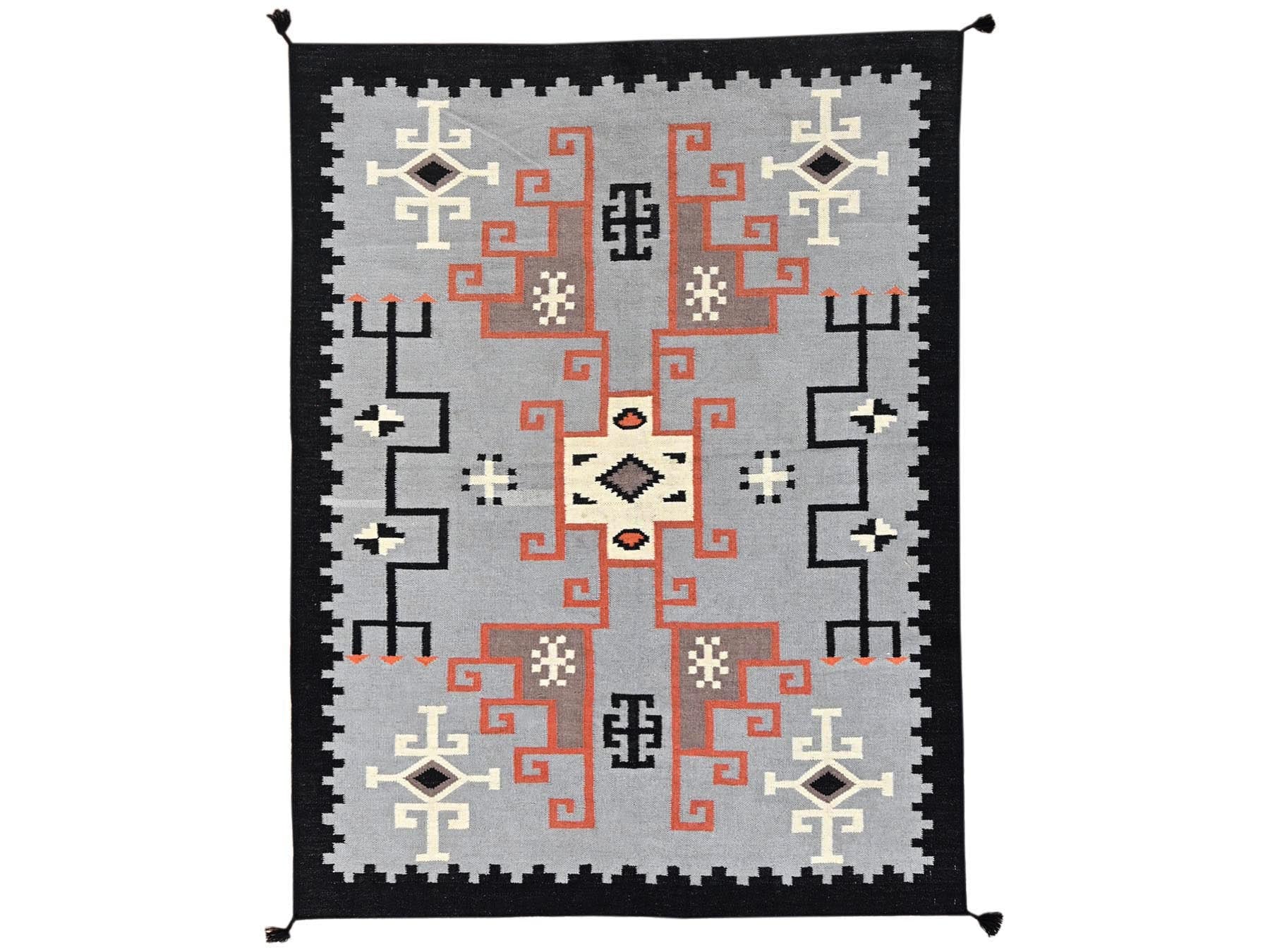 Grey 5'3" x 6'11" Tribal & Geometric Hand woven Wool Rug - Sku: O01737