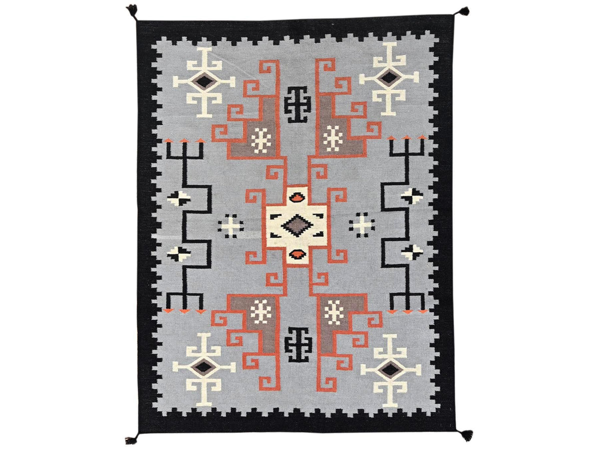 Tribal & Geometric hand-knotted wool rug in Gray & Black, 5'3" x 6'11" — SKU O01737