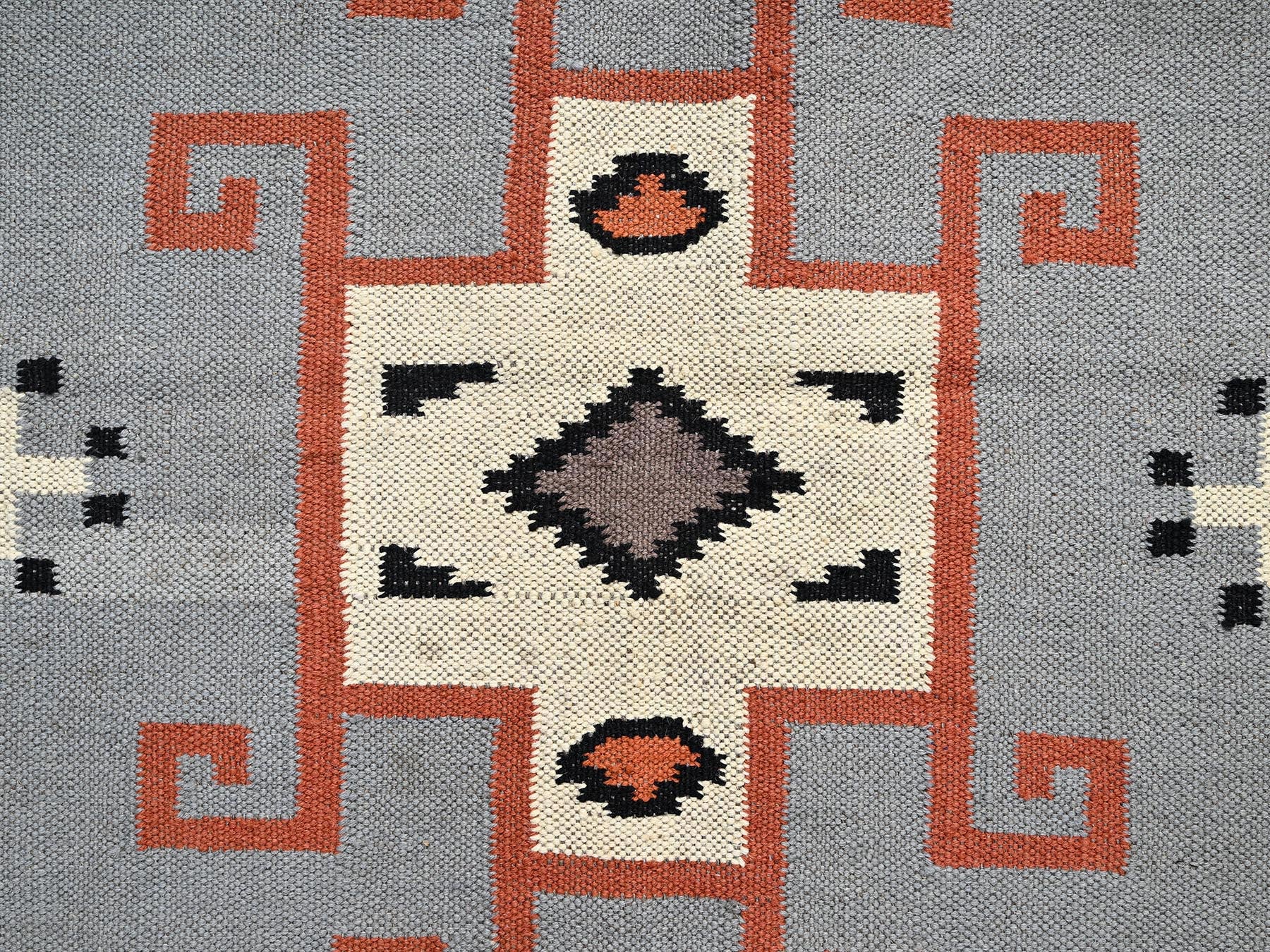 Grey 5'3" x 6'11" Tribal & Geometric Hand woven Wool Rug - Sku: O01737