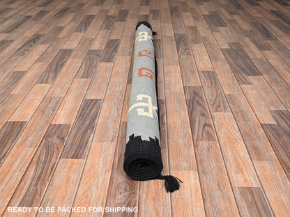 Tribal & Geometric hand-knotted wool rug in Gray & Black, 5'3" x 6'11" — SKU O01737 (view 5)
