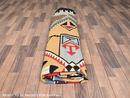 Brown 10'2" x 13'9" Tribal & Geometric Hand woven Wool Rug - Sku: O01738