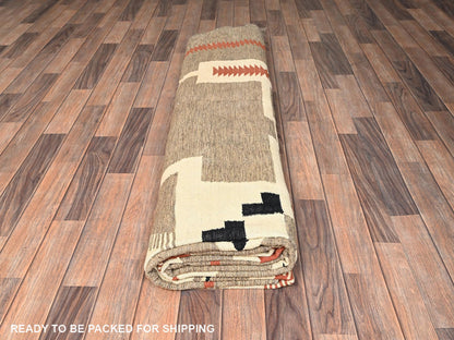 Brown 10'2" x 13'10" Tribal & Geometric Hand woven Wool Rug - Sku: O01740