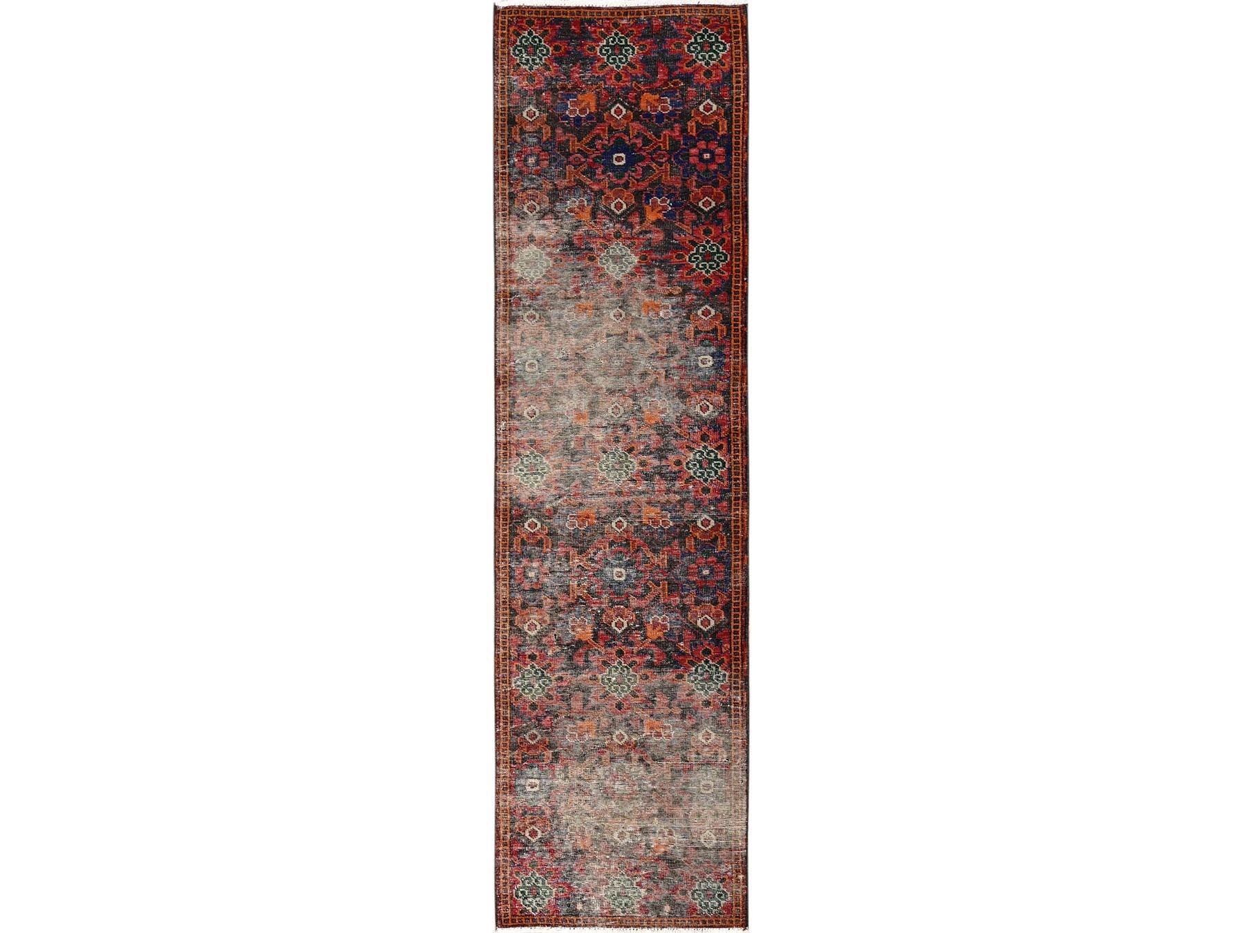 Brown 2'6" x 9'7" Vintage Hand knotted Wool Rug - Sku: O01744