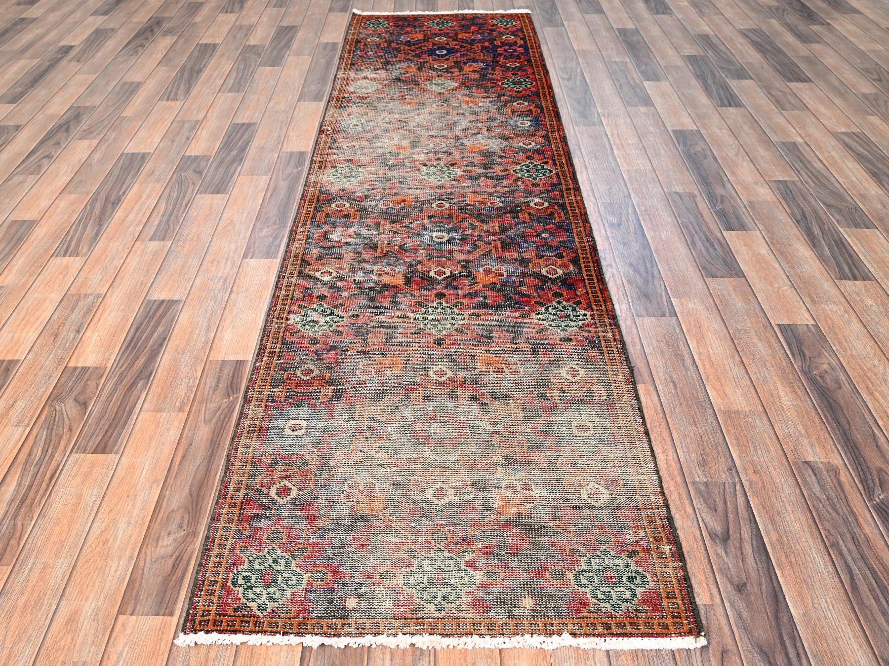 Brown 2'6" x 9'7" Vintage Hand knotted Wool Rug - Sku: O01744