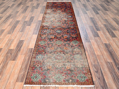 Brown 2'6" x 9'7" Vintage Hand knotted Wool Rug - Sku: O01744