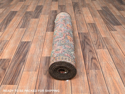 Brown 2'6" x 9'7" Vintage Hand knotted Wool Rug - Sku: O01744