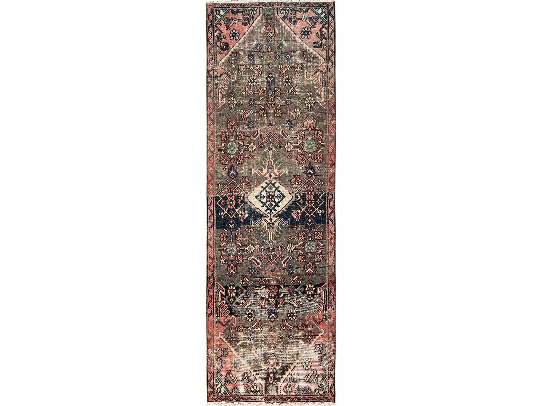 Brown 2'8" x 8'9" Vintage Hand knotted Wool Rug - Sku: O01746