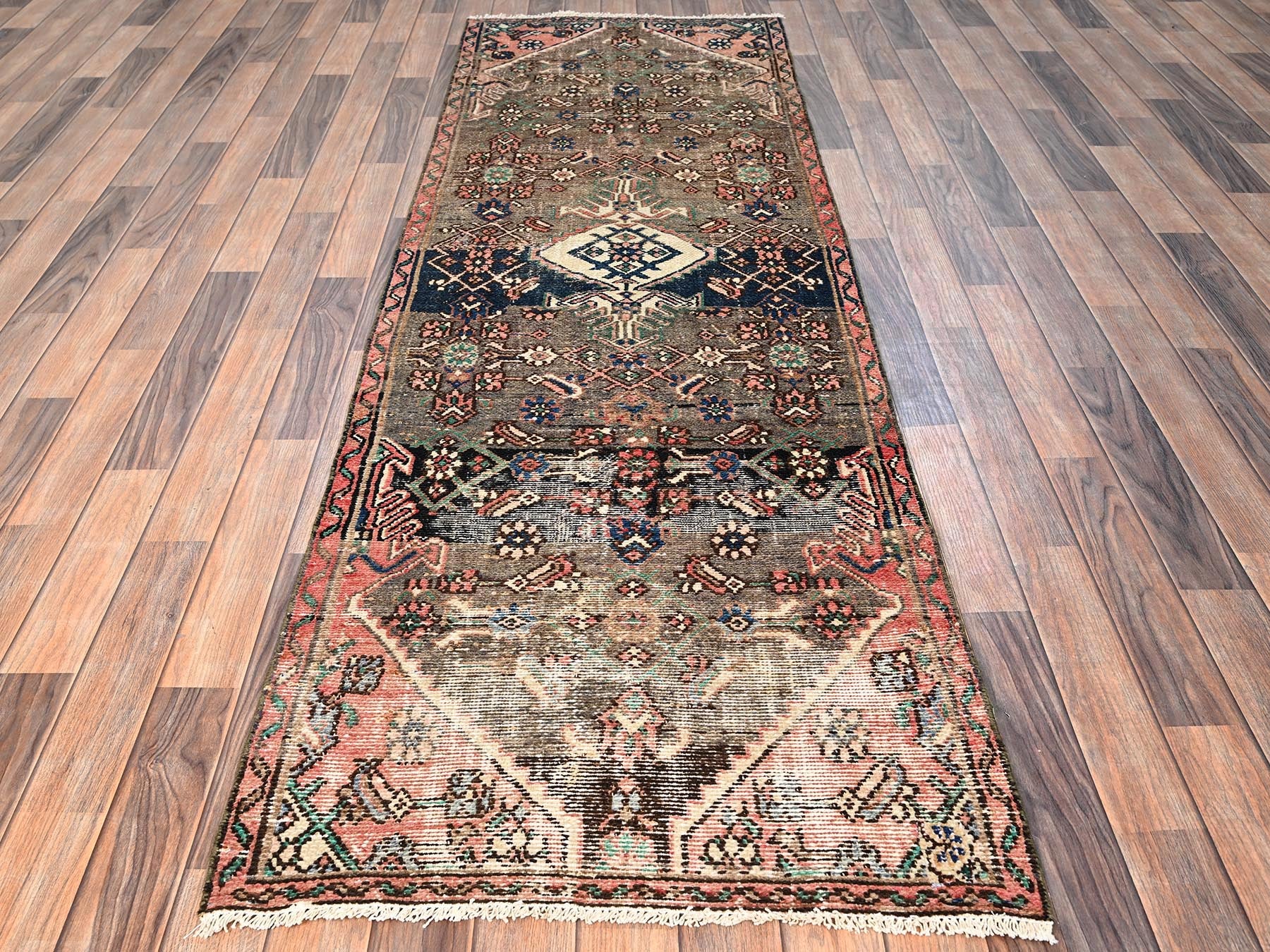 Brown 2'8" x 8'9" Vintage Hand knotted Wool Rug - Sku: O01746